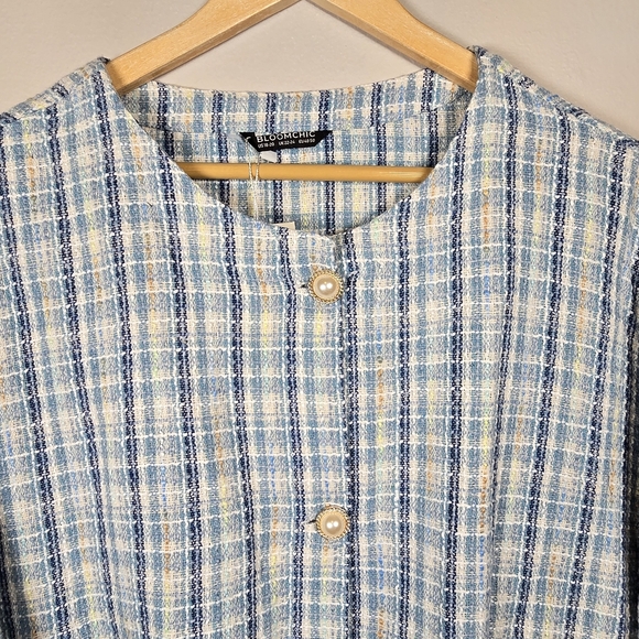 BloomChic Women's Blue Button Up Long Sleeve Blazer Jacket Plaid Top Size 18/20 - Picture 5 of 16
